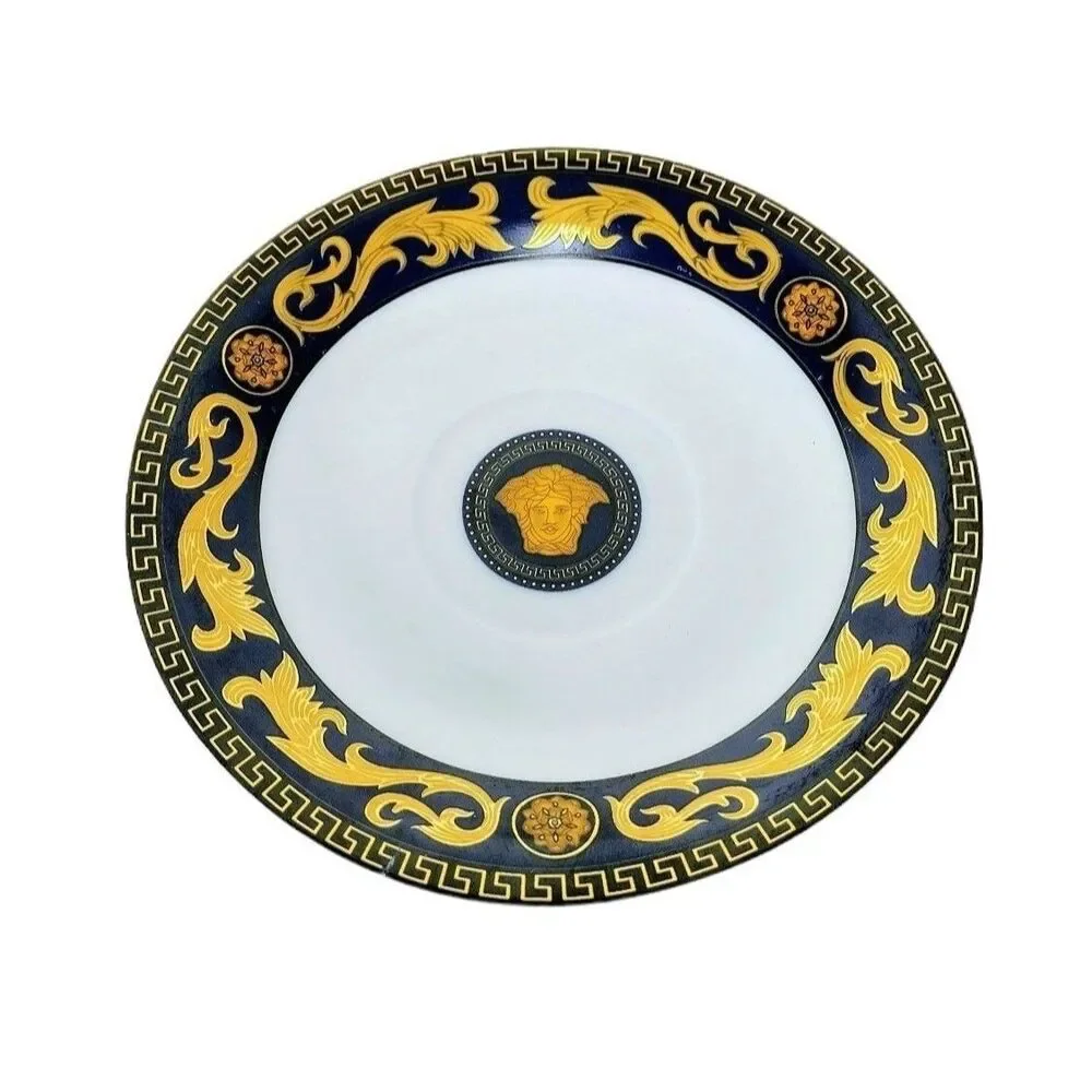 Versace Medusa Rosenthal Blue & Gold Porcelain China Saucer Plate
